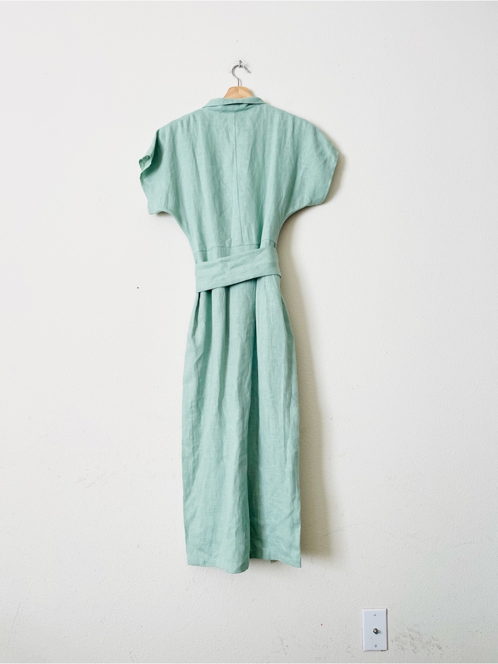 Linenfairytales SMALL 100% linen mint green kimono style belted midi dress - Picture 7 of 7